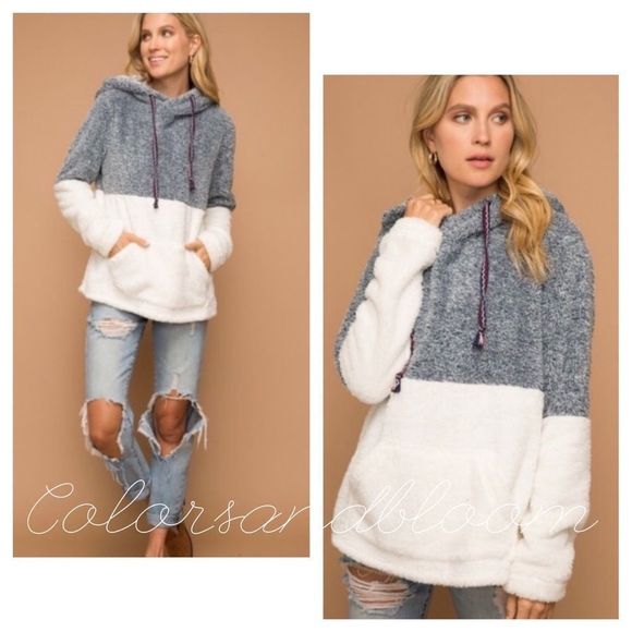 Color block Faux Fur Hoodie - Picture 2 of 5